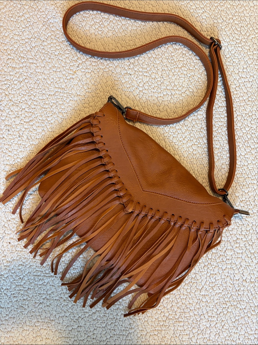 Boho Fringe Crossbody Bag in Cognac - Women